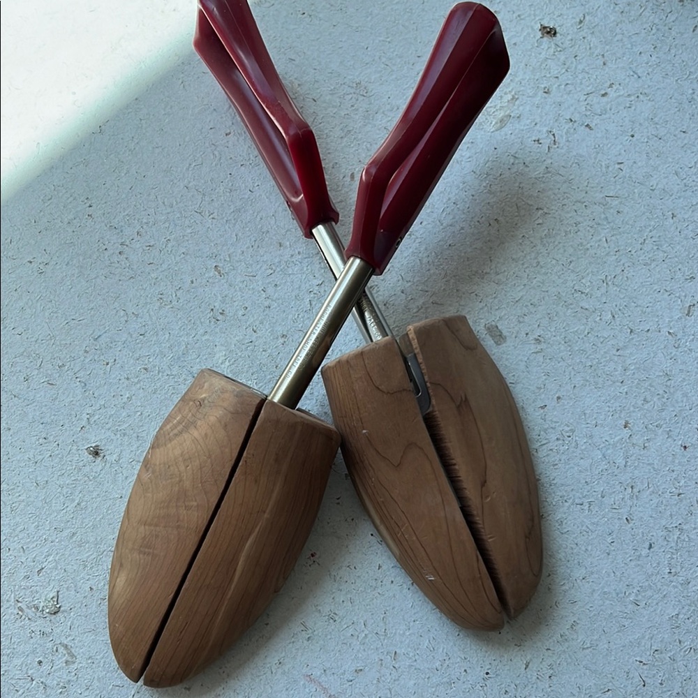 Wooden Shoe Trees with Red Handles